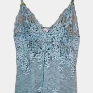 Victoria’s Secret Blue Lace Slip Dress M Sheer Floral Stretch Y2K Coquette - Picture 1 of 5