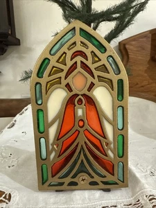VTG Christmas Angel Stained Glass Tea Light Votive Cast Iron Candle Holder EUC - Picture 1 of 8