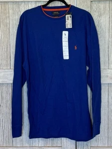 Polo Ralph Lauren Long Sleeve Thermal Shirt Mens NWT 2XL Blue Orange Pony Waffle - Picture 1 of 5