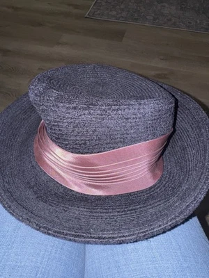 Eric Javits Winter Felt Boater Hat – Flat Brim, Satin Band, Designer Dress Hat - Image 1 of 4