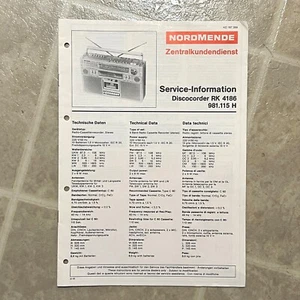 Original Service Manual Nordmende Discocorder RK-4186 981.115 vintage boombox - Picture 1 of 2