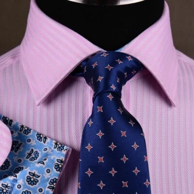 Camisa de vestir formal y de negocios rosa espiga de lujo para hombre en mangas cortas Foto 1 de 4