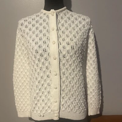 Cárdigan suéter acrílico vintage años 60 Park-Storyk de encaje blanco roto ver medidas Foto 1 de 4