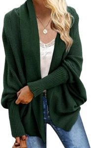 Women's Kimono Batwing Cable Knitted Slouchy Oversized Wrap Cardigan Sweater - Picture 1 of 3