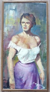 Franco CAPECE 1964 Italia Bari Ritratto Donna Ragazza 55x105cm Ottimo! - Foto 1 di 15