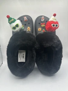 Crocs Furever Crush Black Lined Platform Clogs CUSTOM JIBBITZ Womens Size10 NEW - Picture 1 of 5