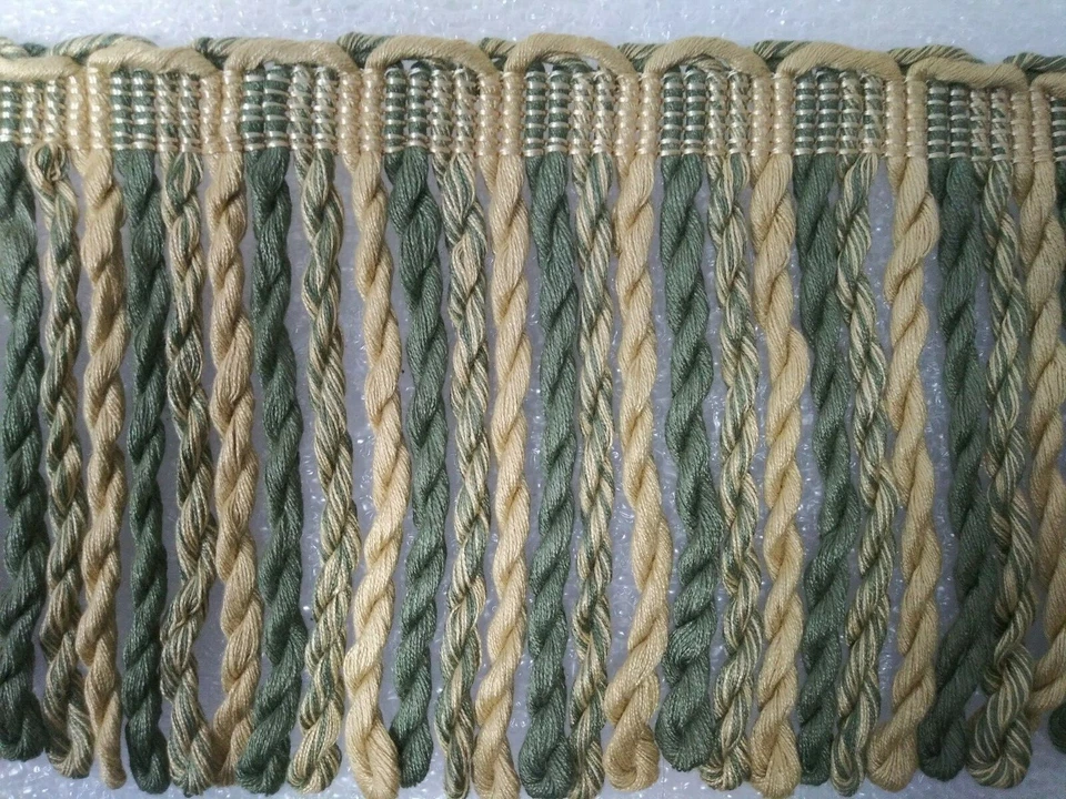 FRINGE LINGOTES 6" - VERDE OLIVA CLARO/BEIGE - Borde de tela para tapicería  Foto 1 de 1