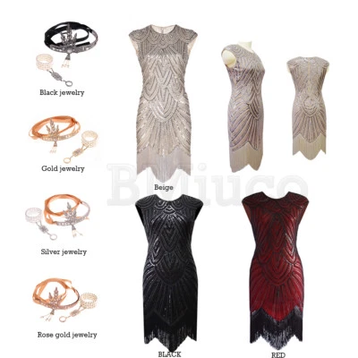 Vestido Aleta Años 20 Gran Gatsby Fiesta Vintage Vestidos de Noche Lentejuelas Baile de graduación Vestido Foto 1 de 4