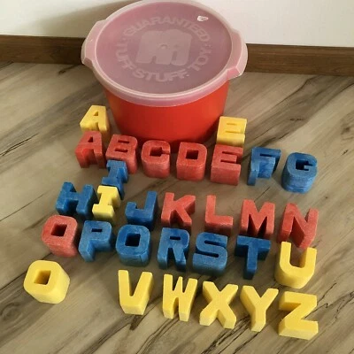 VTG 1971 Mattel Tuff Stuff ABC Blocks Complete w/ Extras & Bucket 30 2" Letters - Image 1 of 4