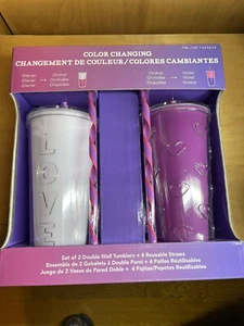 Parker Lane Color Changing Cold Cups Wall Tumbler w/Straws Pink Good Vibes NEW - Picture 1 of 4