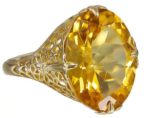 14k Solid Yellow Gold Oval Cut Yellow Citrine Ring Bridal Solitaire Prong 8.00ct - Picture 1 of 5