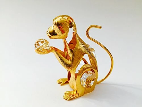 Year of Monkey FIGURINE - ORNAMENT 24KT GOLD PLATED WITH AUSTRIAN CRYSTALS - Image 1 of 3