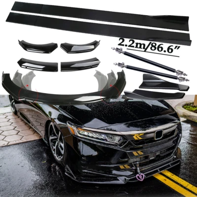 For Honda Accord Sport Front Bumper Lip Spoiler Side Skirts Rear+Glossy Black - Изображение 1 из 4