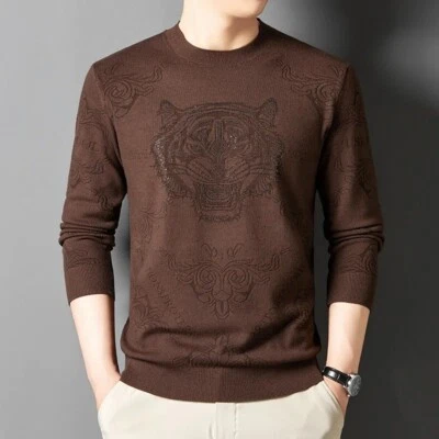 Nuevo Suéter Tejido de Alta Calidad para Hombres Lujo Diamante Tigre Estrás Moda Foto 1 de 4
