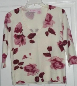 *LENA JEANS PULLOVER OBERTEIL GR. S - XL ELFENBEIN BURGUNDER ELFENBEIN TÜRKIS GEBLÜMT NEU MIT ETIKETT - Bild 1 von 3