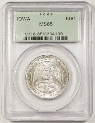 1946 Iowa Commemorative Half Dollar 50 Cent Silver Coin PCGS MS65 OGH - Image 1 of 4