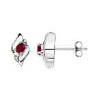 ANGARA 4x3mm Natural Ruby and Diamond Shell Stud Earrings in Silver for Women