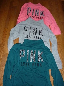 VICTORIAS SECRET PINK LEOPARD/CHEETAH "PINK" 1/4 ZIP FUNNEL NECK SWEATSHIRT NWT - Picture 1 of 6