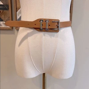 Ralph Lauren Vintage Leather Belt Made in Italy Tan Silver Buckle sz Small - Picture 1 of 13