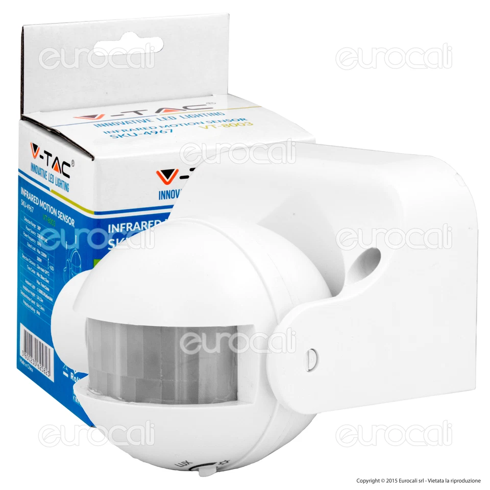 LV Sensore di Movimento V-Tac Infrarossi PIR Microonde per Lampadine Luci LED - Immagine 1 di 1