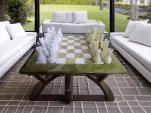 Handcrafted Green & White Marble/Onyx Chess Board 30cm with Green Border - Imagen 1 de 4