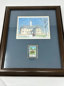 US Stamp Art Featuring Virginia 25 Cent Stamp and the Capitol in Williamsburg - Picture 1 of 5