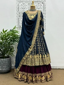 Abito da sposa indiano pronto Lehenga Choli Party Wear Lehnga Bollywood Designer Eid - Foto 1 di 10