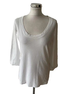 NICOLE FARHI БЕЛЫЙ ХЛОПОК СОВОК ШЕИ 3/4 РУКАВ ВЕРХНИЙ РАЗМЕР L - Изображение 1 из 4