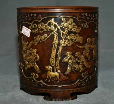 Soporte para lápices cepillo de palabras para perro Tongzi árbol dorado oro 24K bronce púrpura antiguo de 7"" Foto 1 de 4