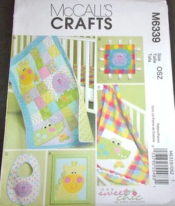 McCall's Pattern M6339 Baby Bib Animal Quilt Crib Blanket Lion Soft Toy Uncut - Picture 1 of 8