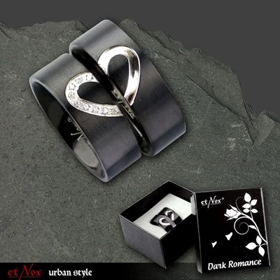 ETNOX PARTNERRINGE EHERINGE "DARK ROMANCE" EDELSTAHL SCHWARZ ZIRKONIA  - Bild 1 von 4