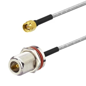 20X N female Bulkhead to SMA male plug pigtail Semi-rigid .141" cable RG402 15cm - Picture 1 of 4