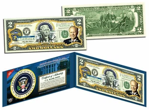 GERALD FORD * President 1974-1977* COLORIZED $2 BILL! COA & FOLIO! - Picture 1 of 1