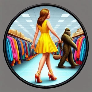 Female Bigfoot Patch Printed Embroidered Iron-on Applique Cryptid Legend Funny - Picture 1 of 11