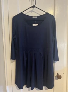LA CLEF Maternity Peplum Pleated Tunic Top Navy Blue Soft Knit Size 2X USA New - Picture 1 of 12