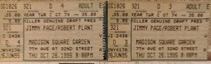 Jimmy Page Robert Plant Oct 26 1995 MSG Vintage Concert Ticket Stubs X2 Zeppelin - Picture 1 of 2