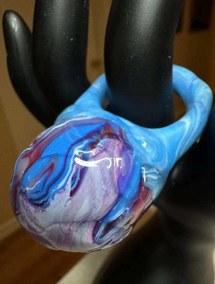 Anillo planeta grueso artesanal de arcilla polimérica resina joyería cuentas magenta Jason Steig JS Foto 1 de 4