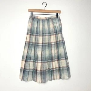 Vintage 80s 90s Light Academia Preppy Pastel Plaid Cottagecore Midi Skirt Sz XS - Picture 1 of 7