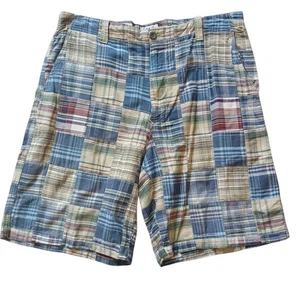 Izod Shorts Herren Gr. 34 Madras blau kariert Patchwork Chino Freizeitkleidung Taschen Golf - Bild 1 von 5