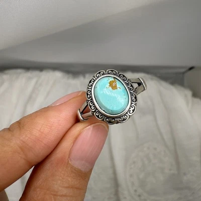 Anillo de plata de ley 925 10x6 mm piedras preciosas turquesa natural mujer joyería nupcial Foto 1 de 4