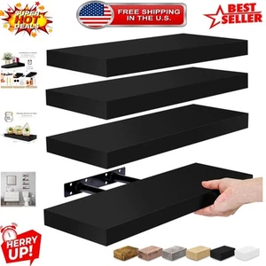 16 Inch Floating Shelves - 4 Pack of Rustic Blue Shelves for Wall Storage - Picture 1 of 8