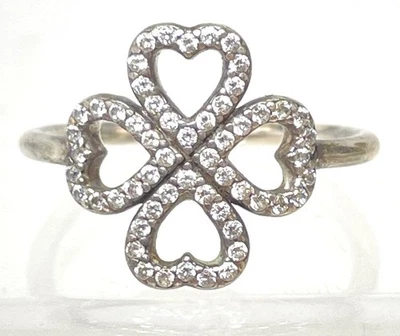 Anel Pandora S925 ALE prata esterlina CZ coração trevo banda - Imagem 1 de 4