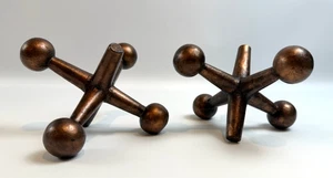 2 Cast Iron Jacks Bookend Jax Doorstop MCM Book Ends Decor Heavy VG Condition - Picture 1 of 6
