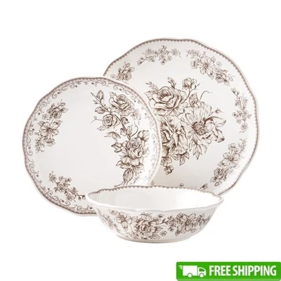 12-Piece Stoneware Dinnerware Set Floral Design Dishwasher Safe Vintage Charm US