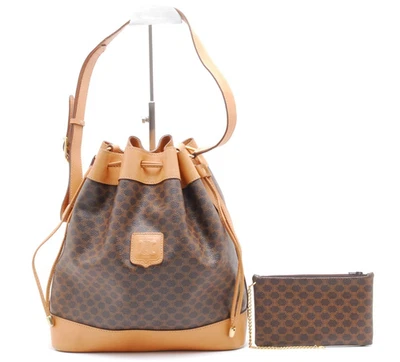 Auténtico bolso de hombro con cordón de PVC Macadam vintage CELINE con bolsa marrón #972 - Imagen 1 de 4