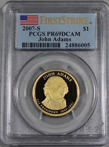 2007 S JOHN ADAMS PRESIDENTIAL DOLLAR PCGS PR69DCAM FIRST STRIKE 24886005 - Picture 1 of 2