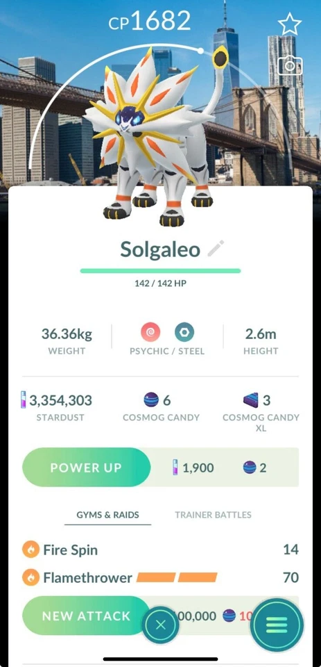 Pokémon Solgaleo Nueva York Fondo Nueva York - GO TRADE 20k Polvo de Estrellas Foto 1 de 1