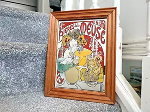 VINTAGE FRANZÖSISCHER BIEES DE LA MEUSE JUGENDSTIL DAME KNEIPE BILD SPIEGEL VON A MUCHA - Bild 1 von 8