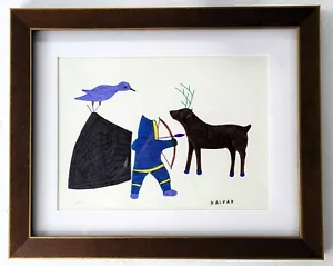 Helen Kalvak - Inuit Original Ink Drawing "Caribou Hunting" -1975 - Picture 1 of 15