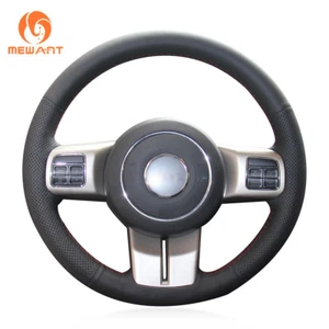 Black Real Leather Steering Wheel Cover for Jeep Compass Grand Cherokee Wrangler - Imagen 1 de 8